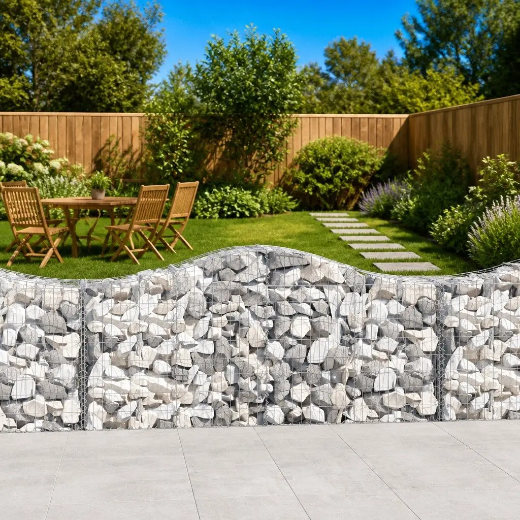 Arched Gabion Baskets Silver 14 Piece Garden Barrier Retaining Wall Decorative Outdoor
