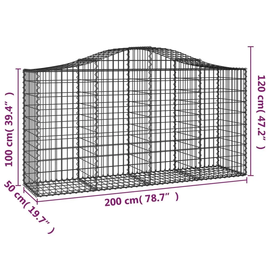 Arched Gabion Baskets Silver 200 x 50 x 100120 cm 6 Piece Garden Retaining Wall Outdoor Decorative Barrier