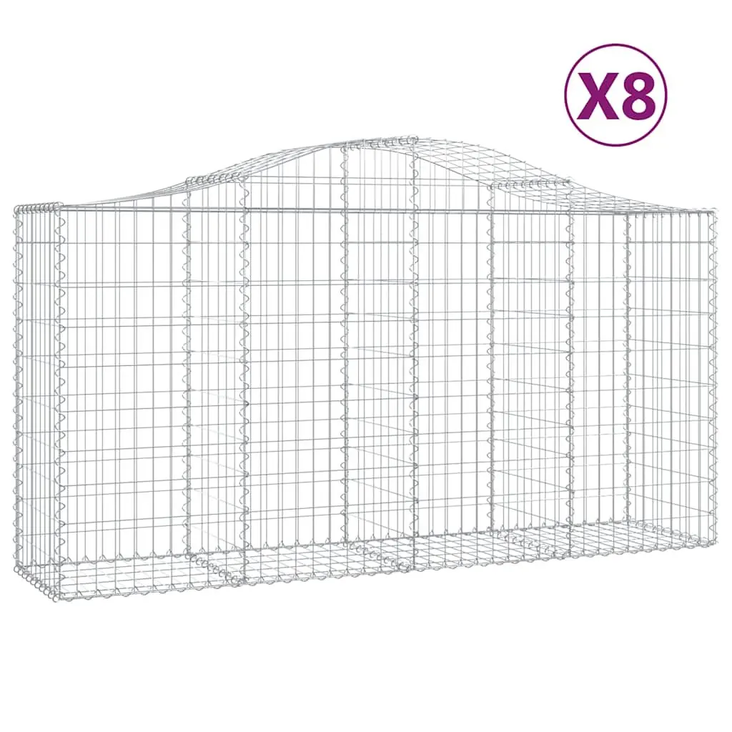 Arched Gabion Baskets Silver 8 Piece Garden Barrier Retaining Wall Decorative Outdoor