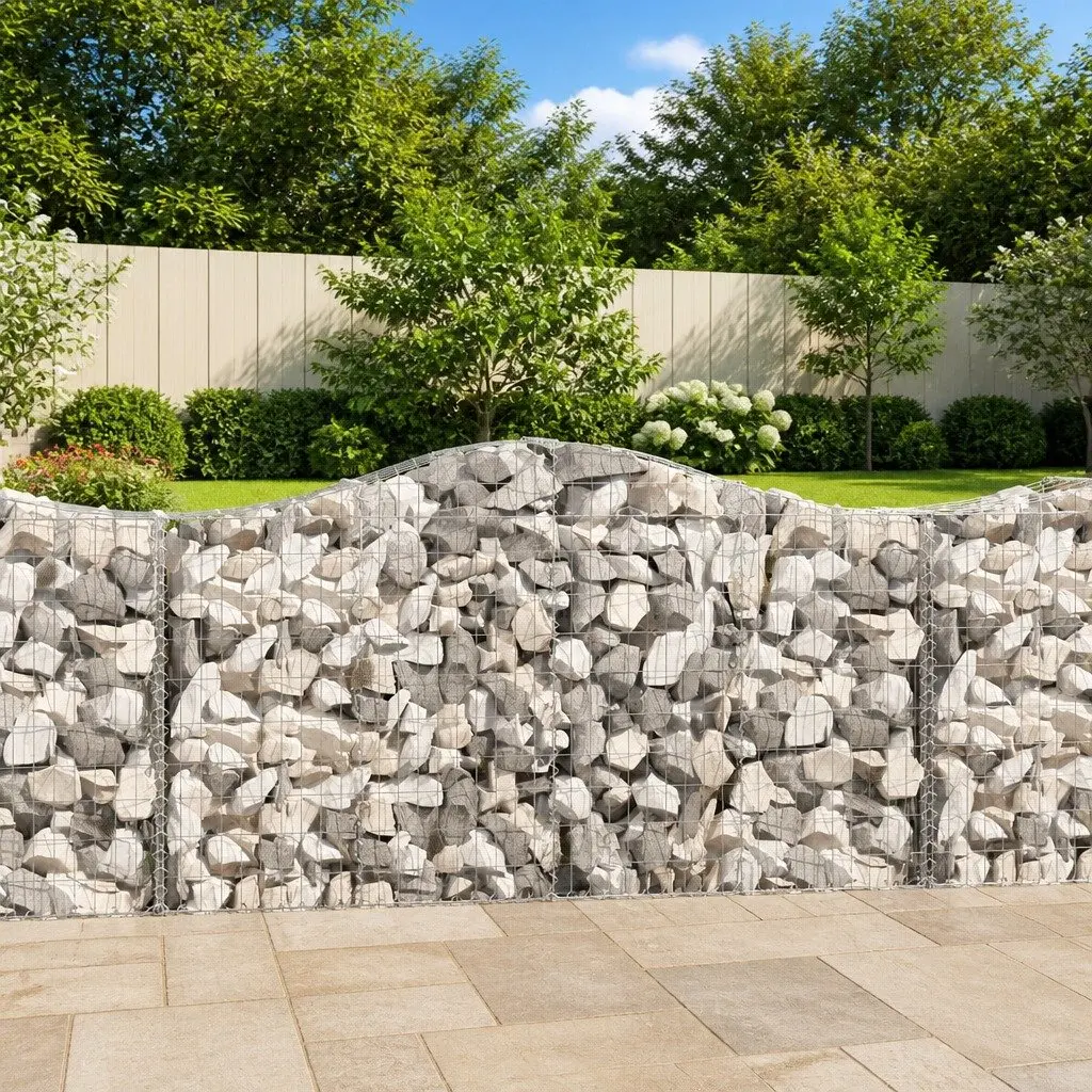 Arched Gabion Baskets Silver 11 Piece Garden Retaining Wall Decorative Barrier Outdoor