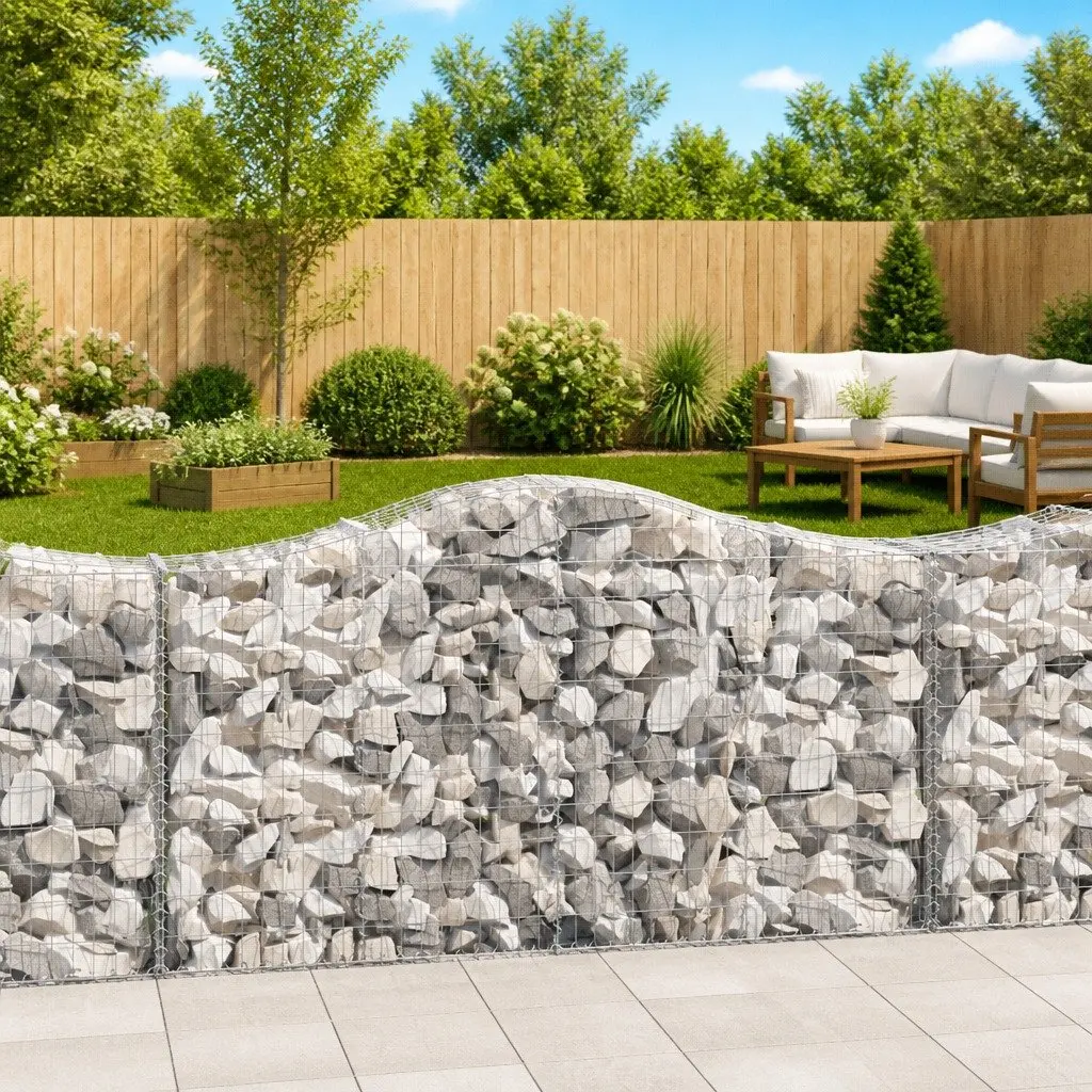 Arched Gabion Baskets Silver 200x50x100120cm Decorative Garden Barrier 12 Piece