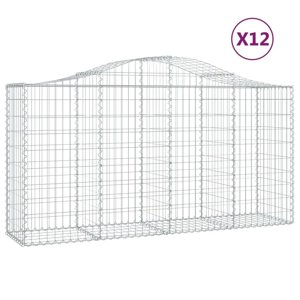 Arched Gabion Baskets Silver 200x50x100120cm Decorative Garden Barrier 12 Piece
