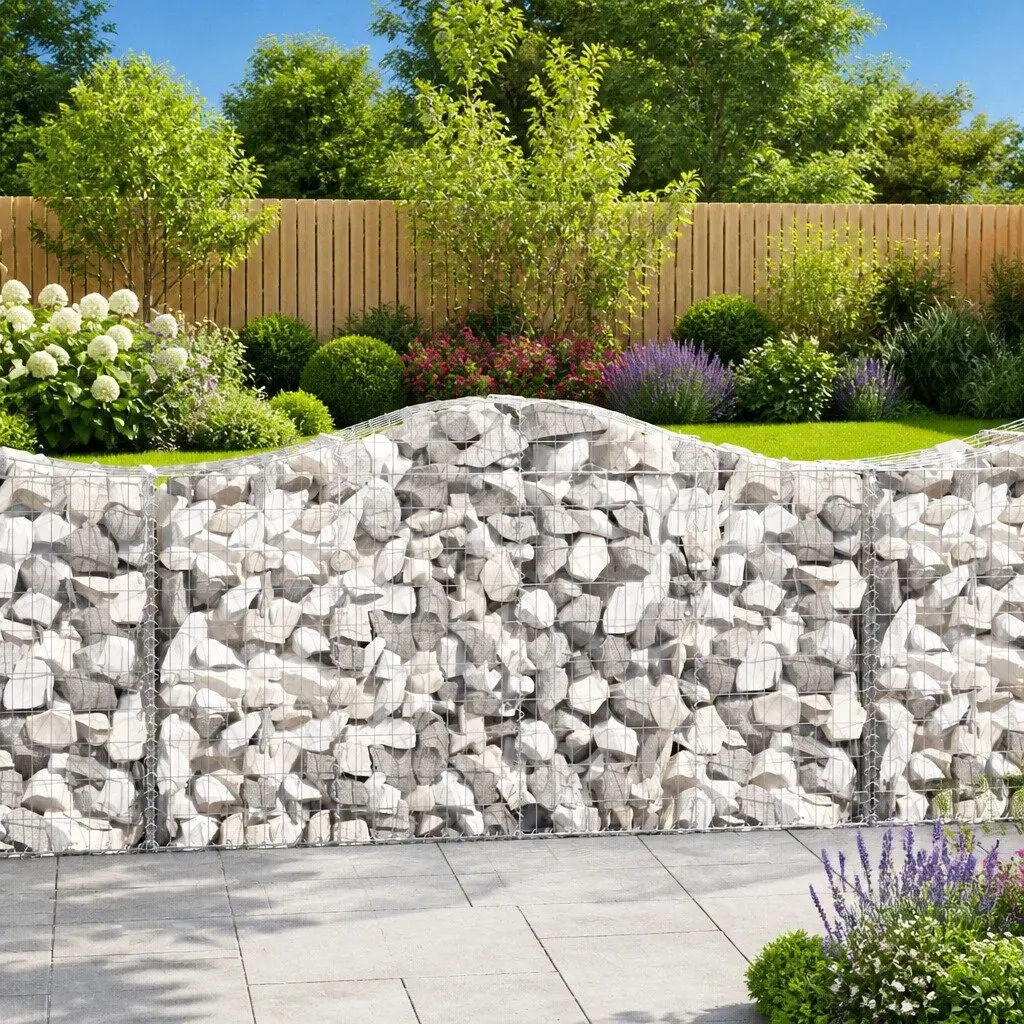 Arched Gabion Baskets Silver 13 Piece Garden Barrier Retaining Wall Decorative Outdoor
