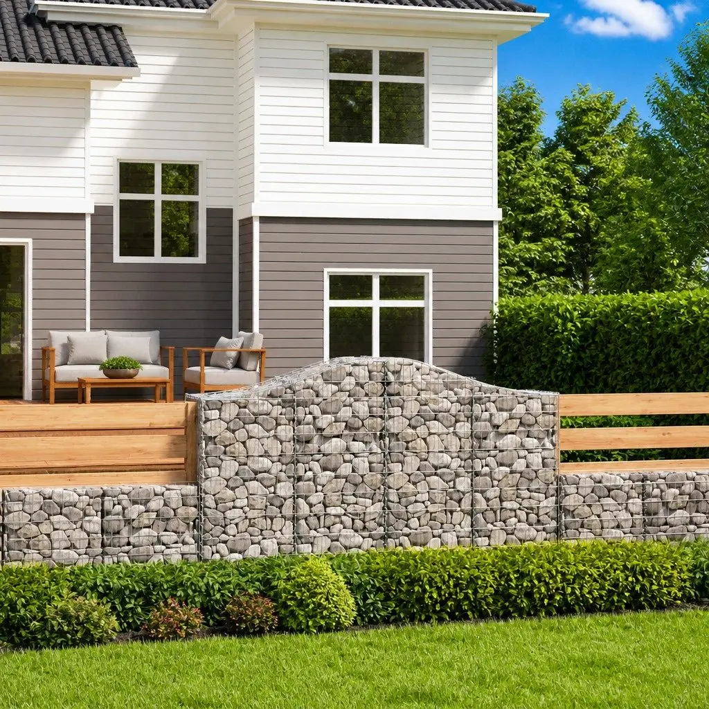 Arched Gabion Baskets Silver 200x50x120140cm Decorative Sound-Insulating Garden Barrier 4 Piece