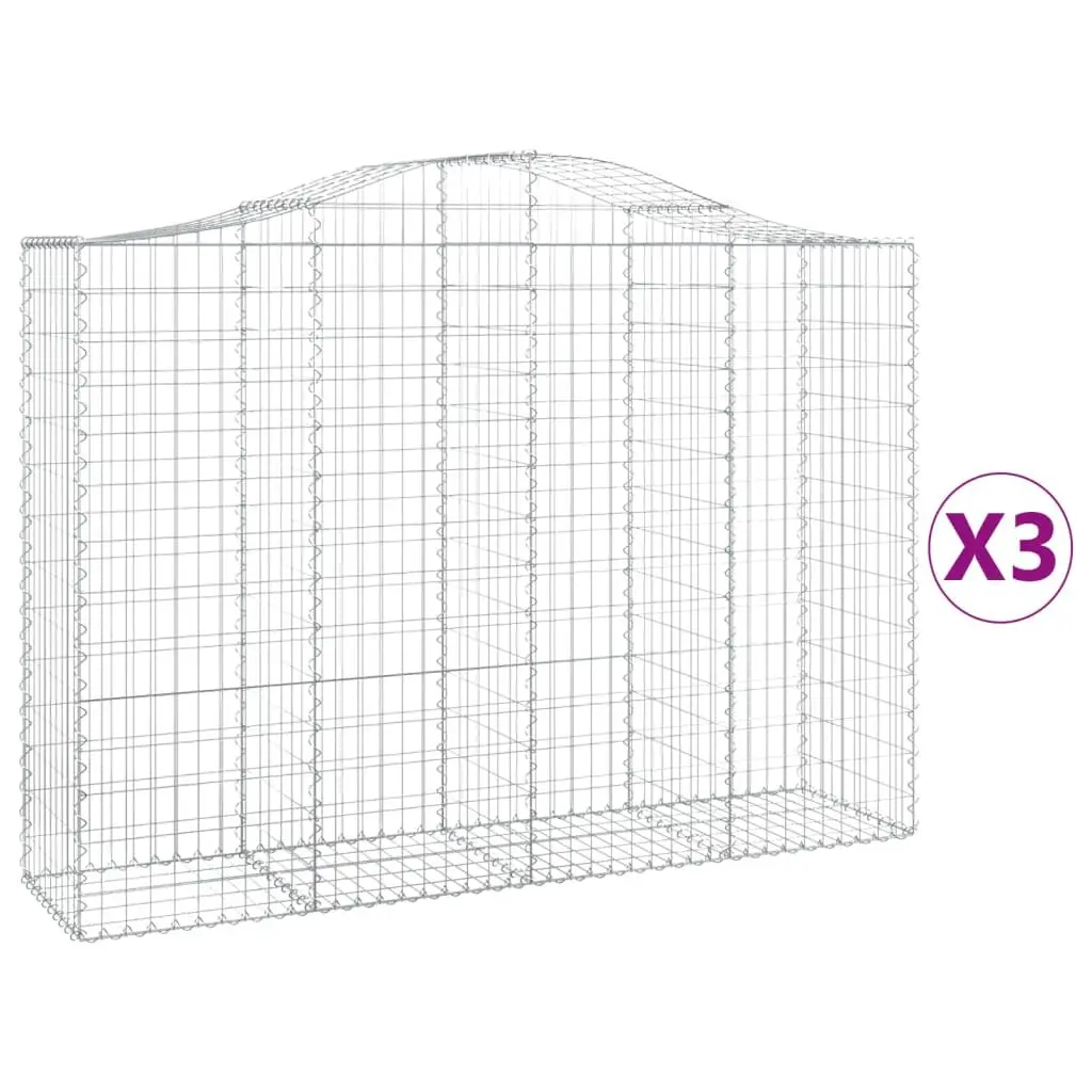 Arched Gabion Baskets Silver 3 Piece Garden Barrier Retaining Wall Decorative Outdoor