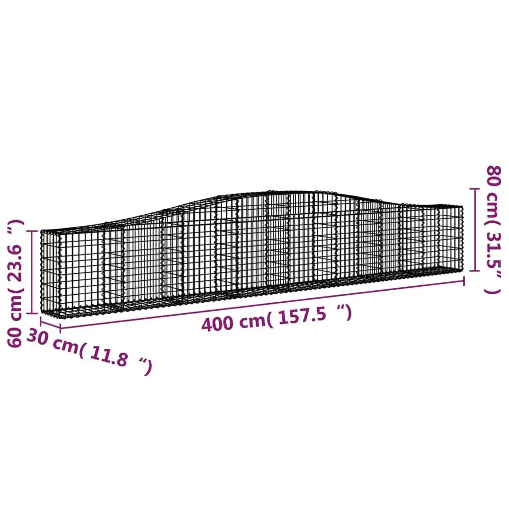 Arched Gabion Baskets Silver Set 4 pcs Garden Retaining Wall Decorative Barrier