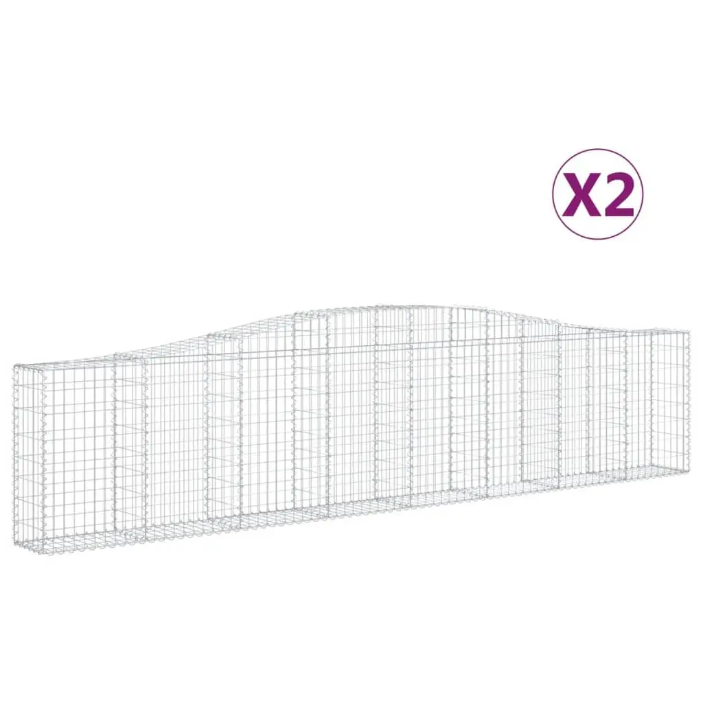 Arched Gabion Baskets Silver 400x30x80/100 cm Decorative Sound-Insulating Garden Barrier 2 Piece Galvanised Iron Construction