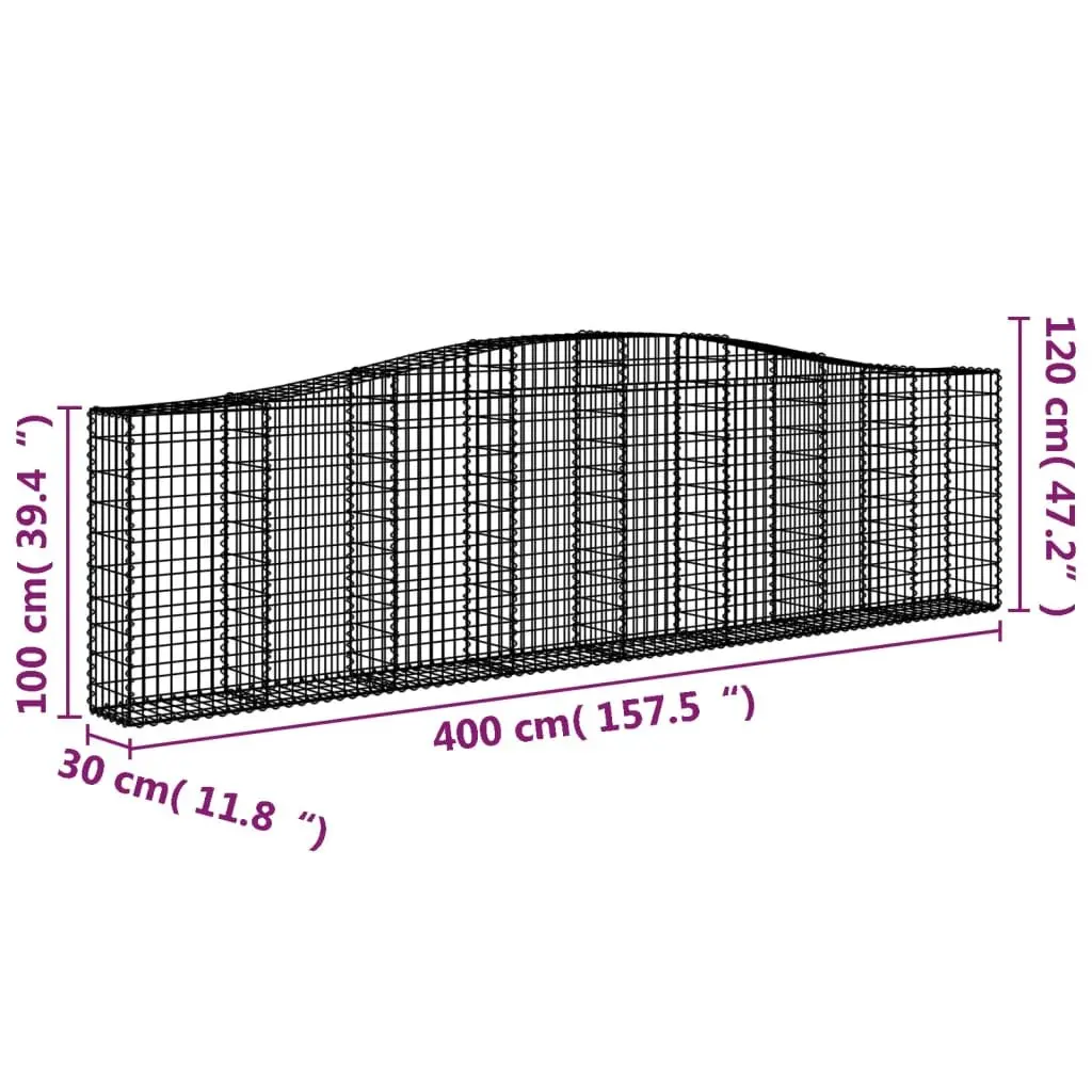 Arched Gabion Baskets Silver 4 Piece Galvanised Iron Garden Barrier Retaining Wall