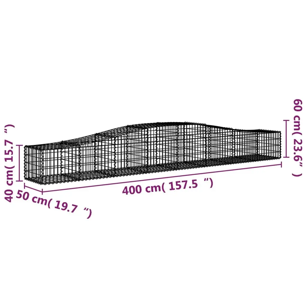 Arched Gabion Baskets Silver 400 x 50 x 40/60 cm Decorative Garden Barrier