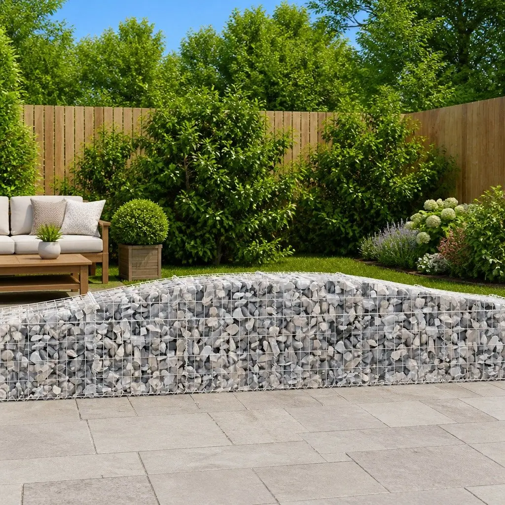 Arched Gabion Baskets Silver 3 Piece Garden Barrier Retaining Wall Decorative Outdoor