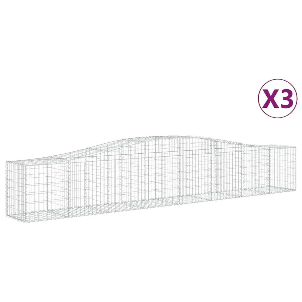 Arched Gabion Baskets Silver 3 Piece Garden Barrier Decorative Retaining Wall