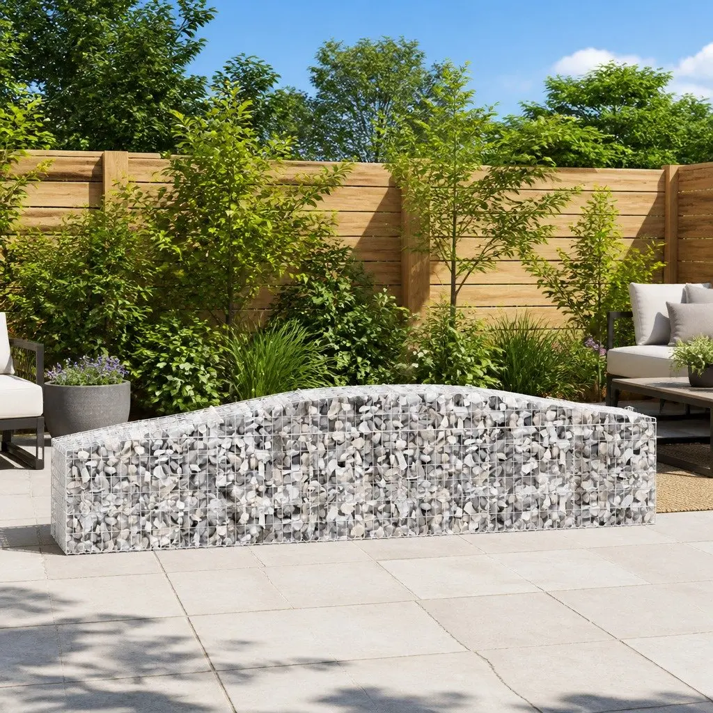 Gabion Baskets Silver 4pc Arched Garden Decorative Barrier Sound-Insulating Retaining