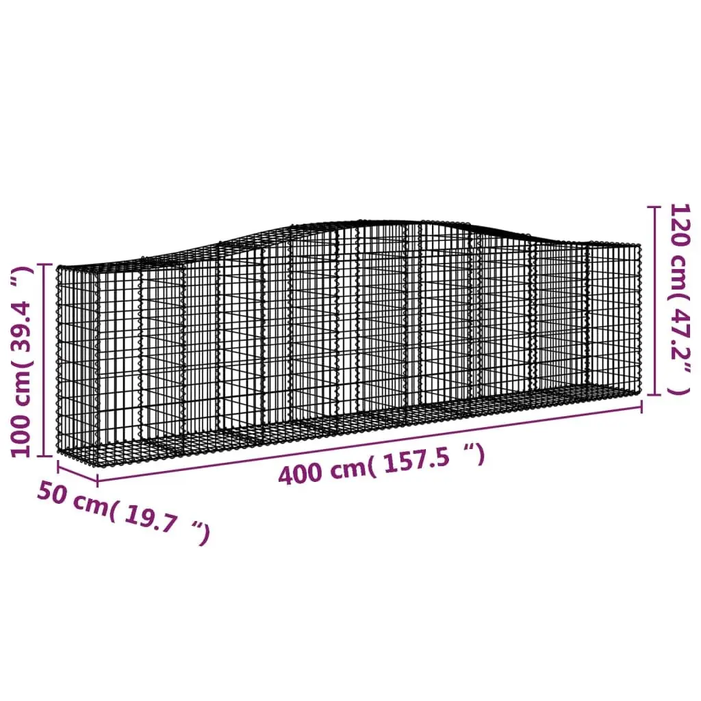 Arched Gabion Baskets Silver 400x50x100120 cm Durable Garden Barrier Retaining Wall 2 Piece