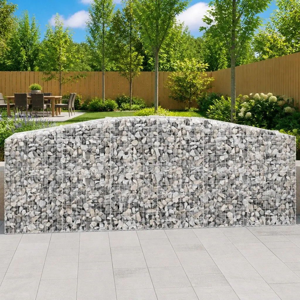 Arched Gabion Baskets Silver 400x50x100120 cm Durable Corrosion Resistant Garden Retaining Wall Barriers 8 Piece