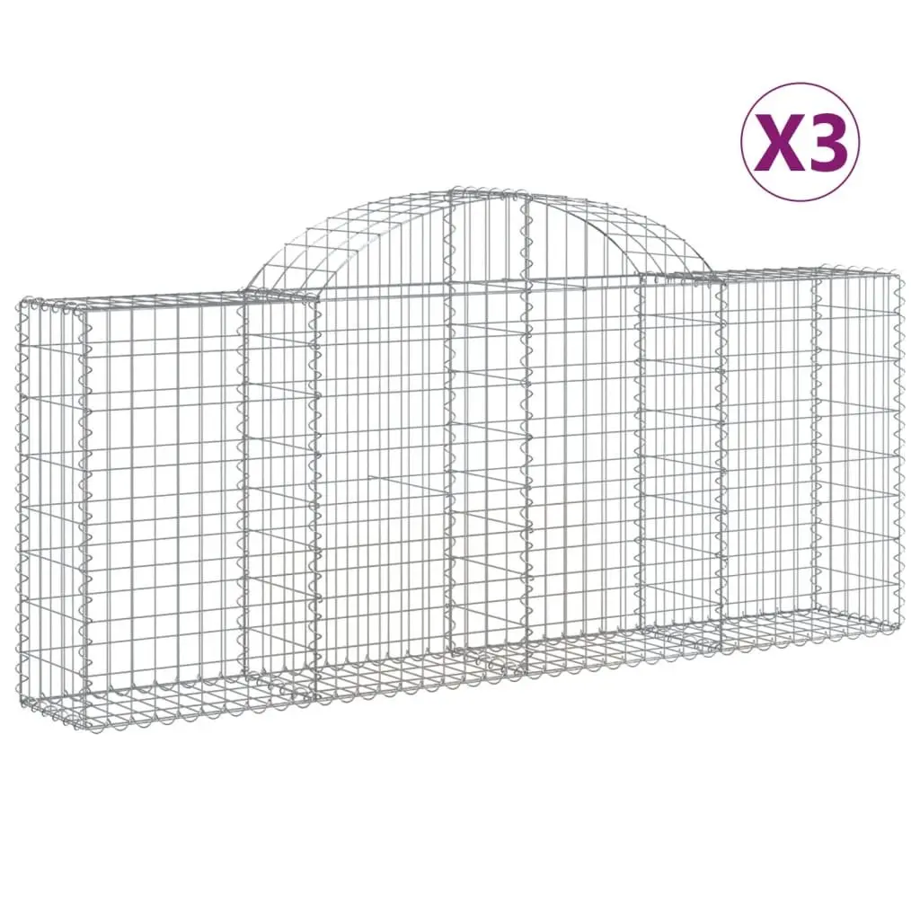 Arched Gabion Baskets Silver 3 Piece Garden Barrier Retaining Wall Decorative Outdoor