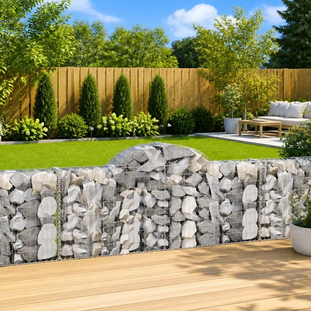 Arched Gabion Baskets Silver 200 x 30 x 80-100 cm Decorative Garden Barrier 5 Piece Set