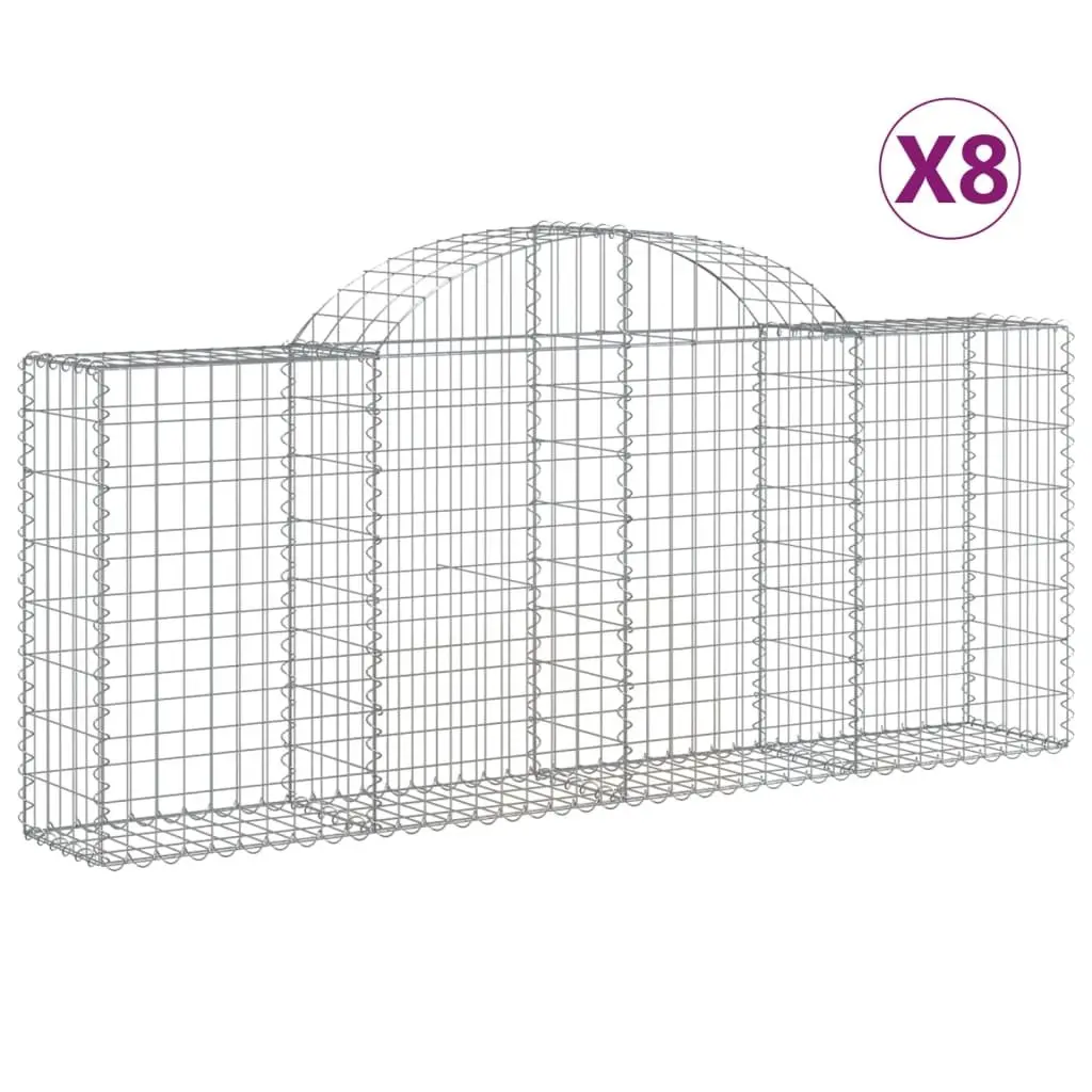 Arched Gabion Baskets Silver 8 Piece Garden Barrier Retaining Wall Decorative Outdoor