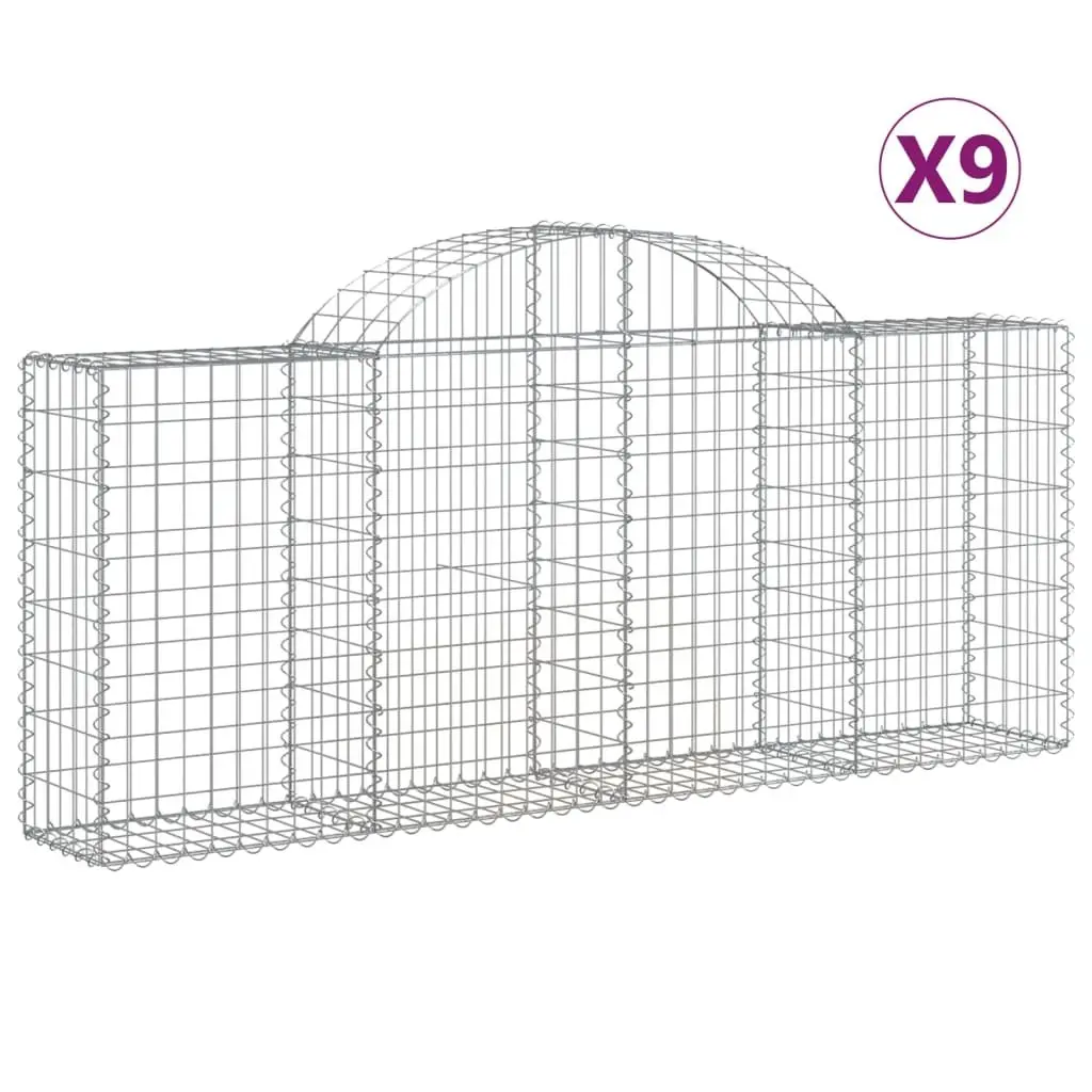 Arched Gabion Baskets Silver 9 Piece Garden Barrier Decorative Retaining Wall Outdoor