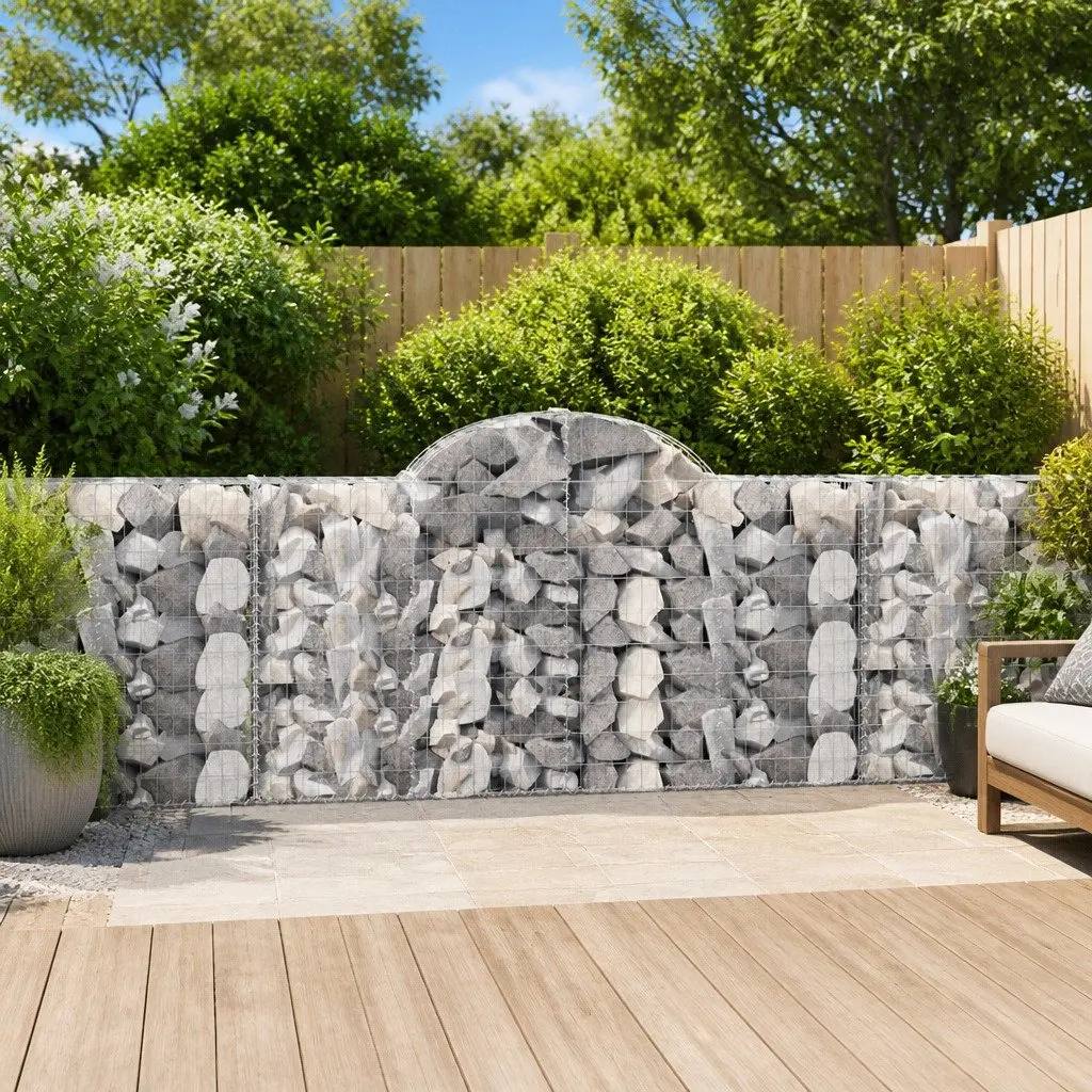 Arched Gabion Baskets Silver 200 x 30 x 100/120 cm Set of 4 Garden Barrier Retaining Wall Outdoor Decoration