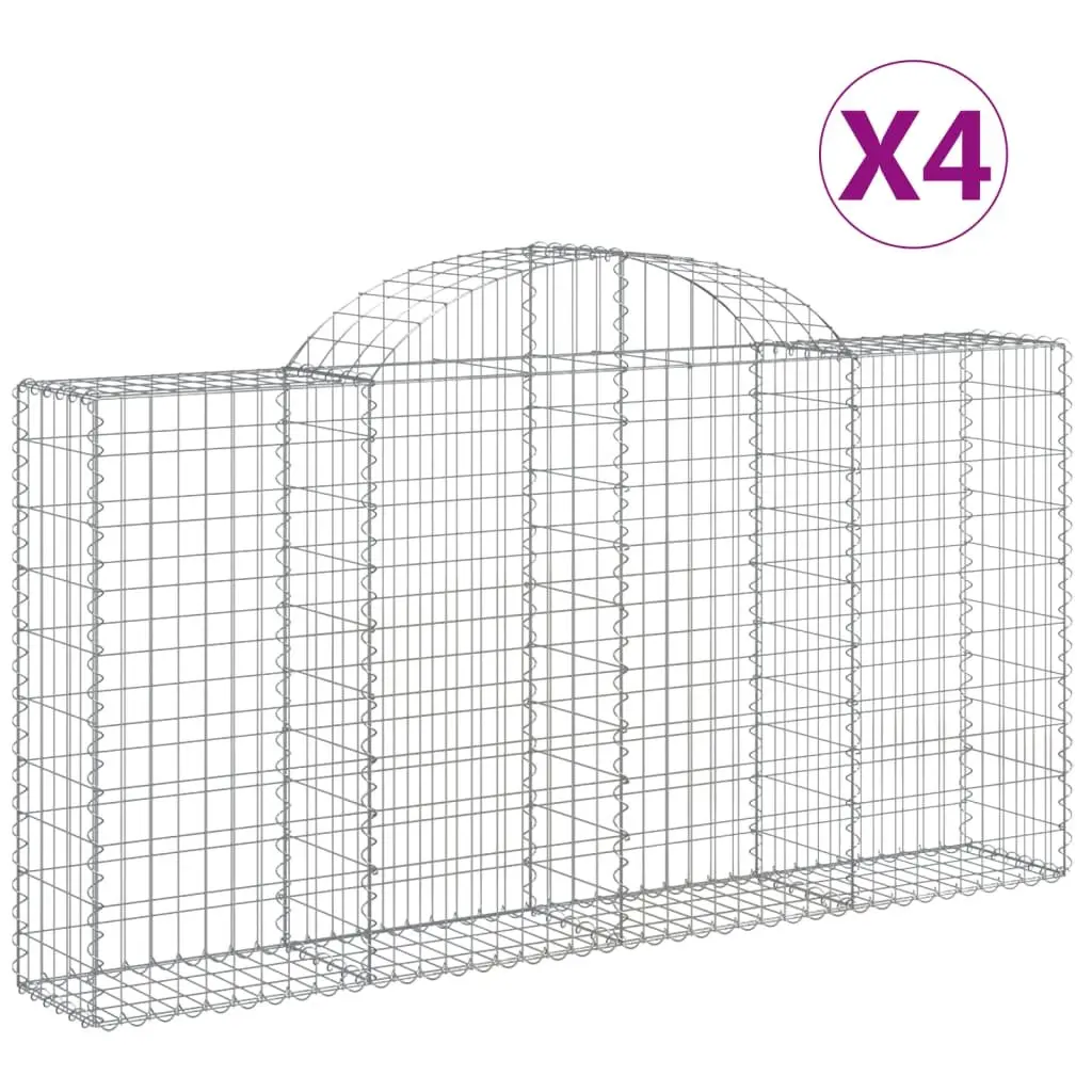 Arched Gabion Baskets Silver 200 x 30 x 100/120 cm Set of 4 Garden Barrier Retaining Wall Outdoor Decoration