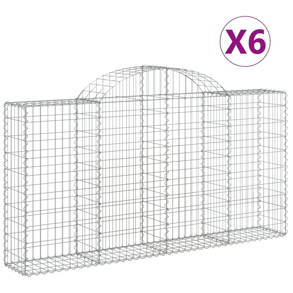 Arched Gabion Baskets Silver 200 x 30 x 100/120 cm Decorative Garden Barrier 6 Piece