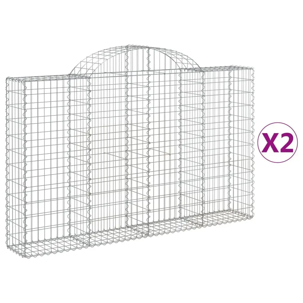 Gabion Baskets Silver 2 Pieces Arched Decorative Garden Barriers Outdoor Retaining Wall