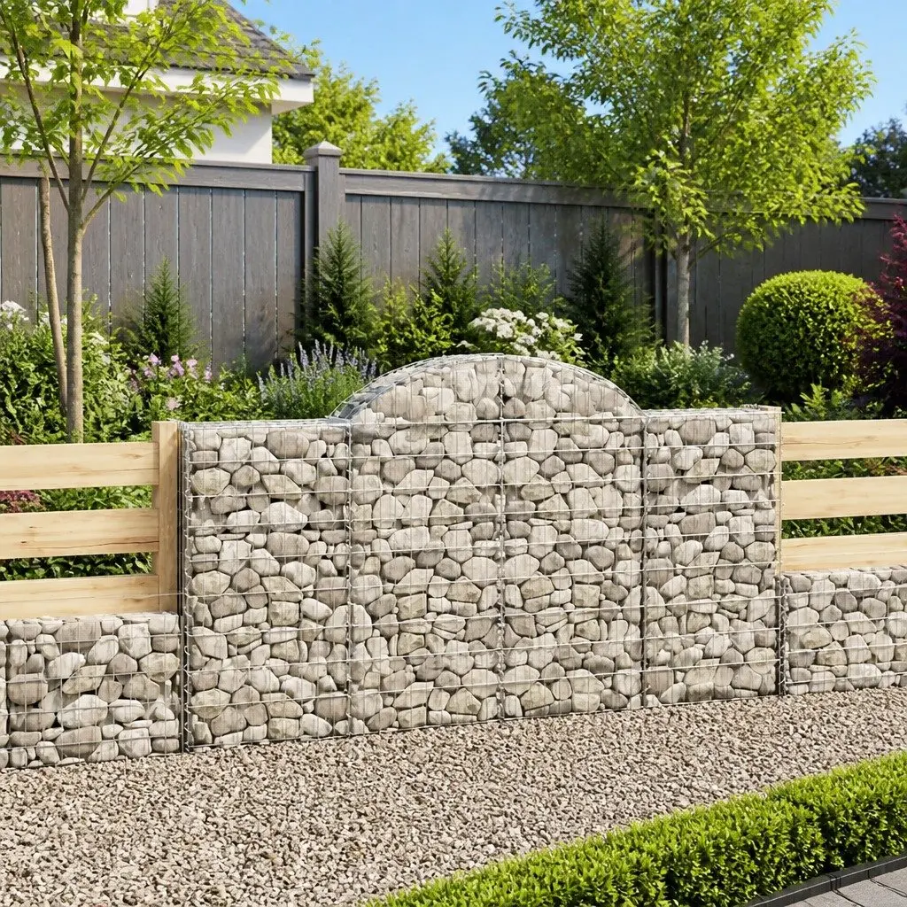 Arched Gabion Baskets Silver 3 Piece Durable Galvanised Iron Garden Barrier Decorative Retaining Wall
