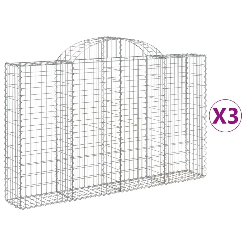 Arched Gabion Baskets Silver 3 Piece Durable Galvanised Iron Garden Barrier Decorative Retaining Wall