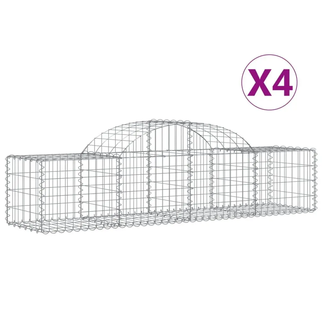 Arched Gabion Baskets Silver 200 x 50 x 40/60 cm Garden Barrier Retaining Wall Outdoor Decorative 4 Piece