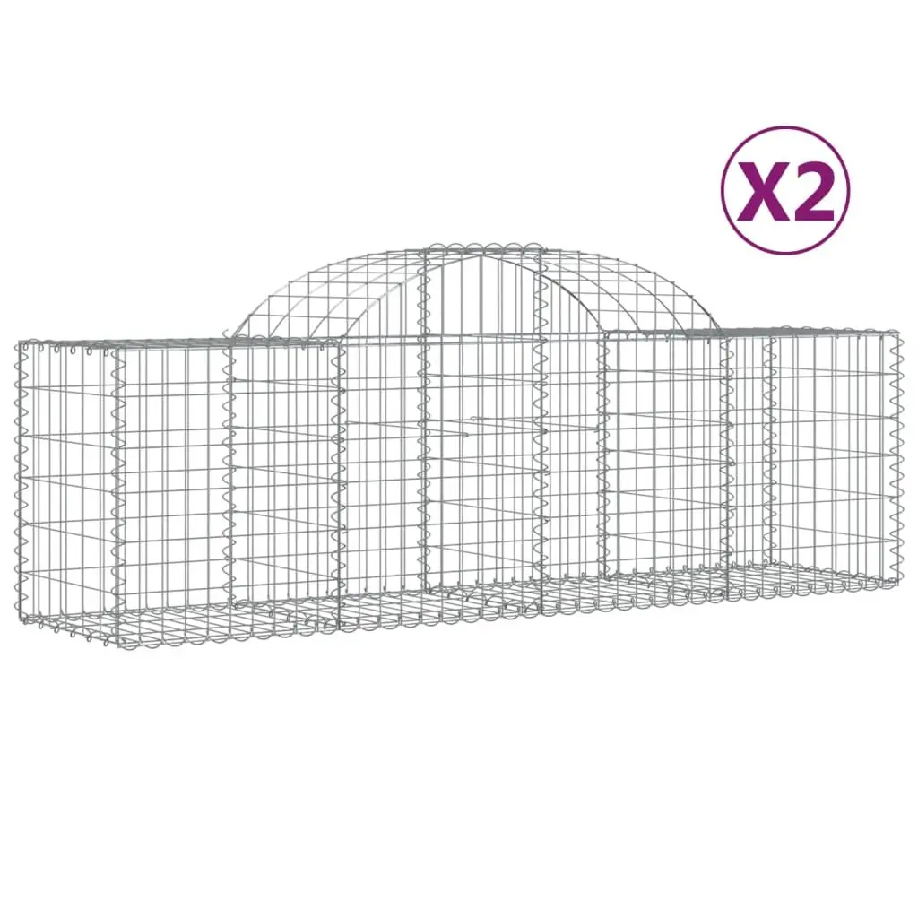 Arched Gabion Baskets Silver 200 x 50 x 60/80 cm Durable Galvanised Iron Garden Barrier
