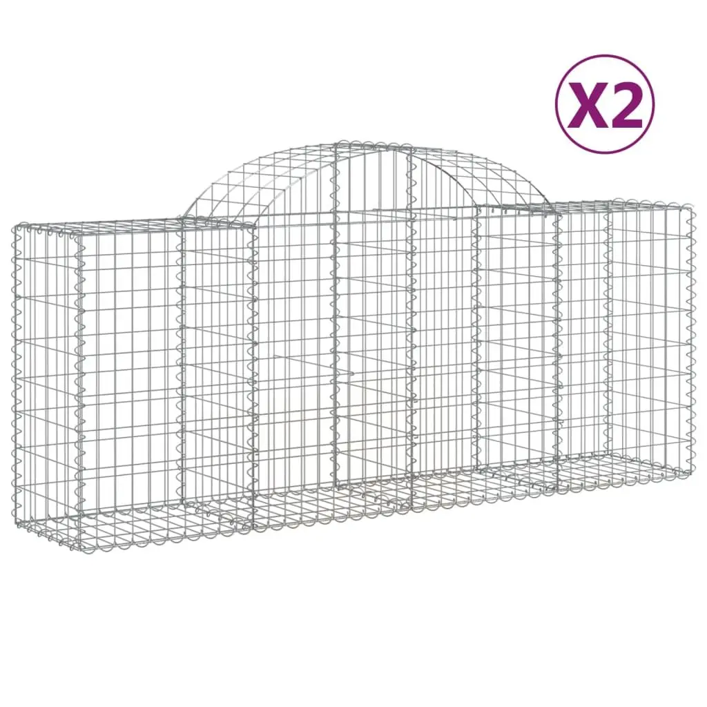 Arched Gabion Baskets Silver 200 x 50 x 80/100 cm Durable Galvanised Iron Garden Decorative Retaining Wall Barriers 2 pcs