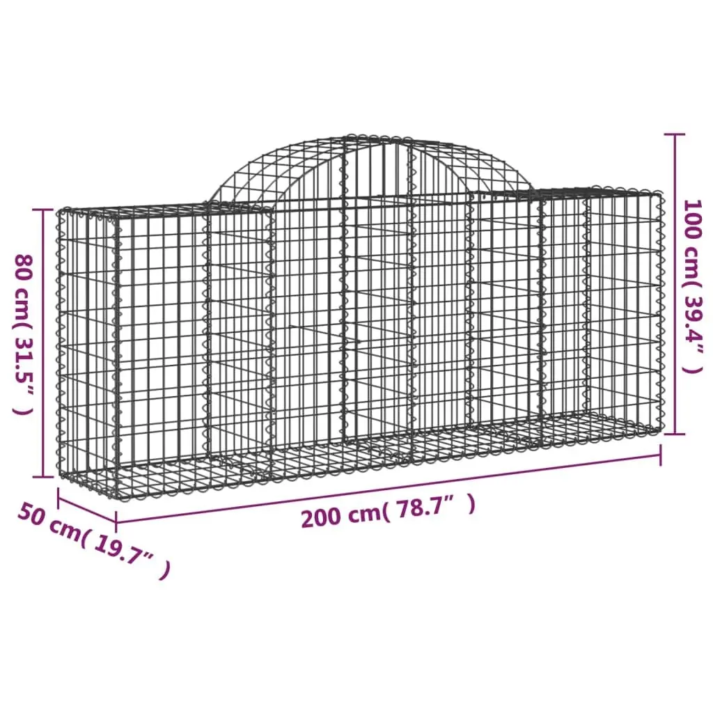 Arched Gabion Baskets Silver 200 x 50 x 80/100 cm Durable Galvanised Iron Garden Decorative Retaining Wall Barriers 2 pcs