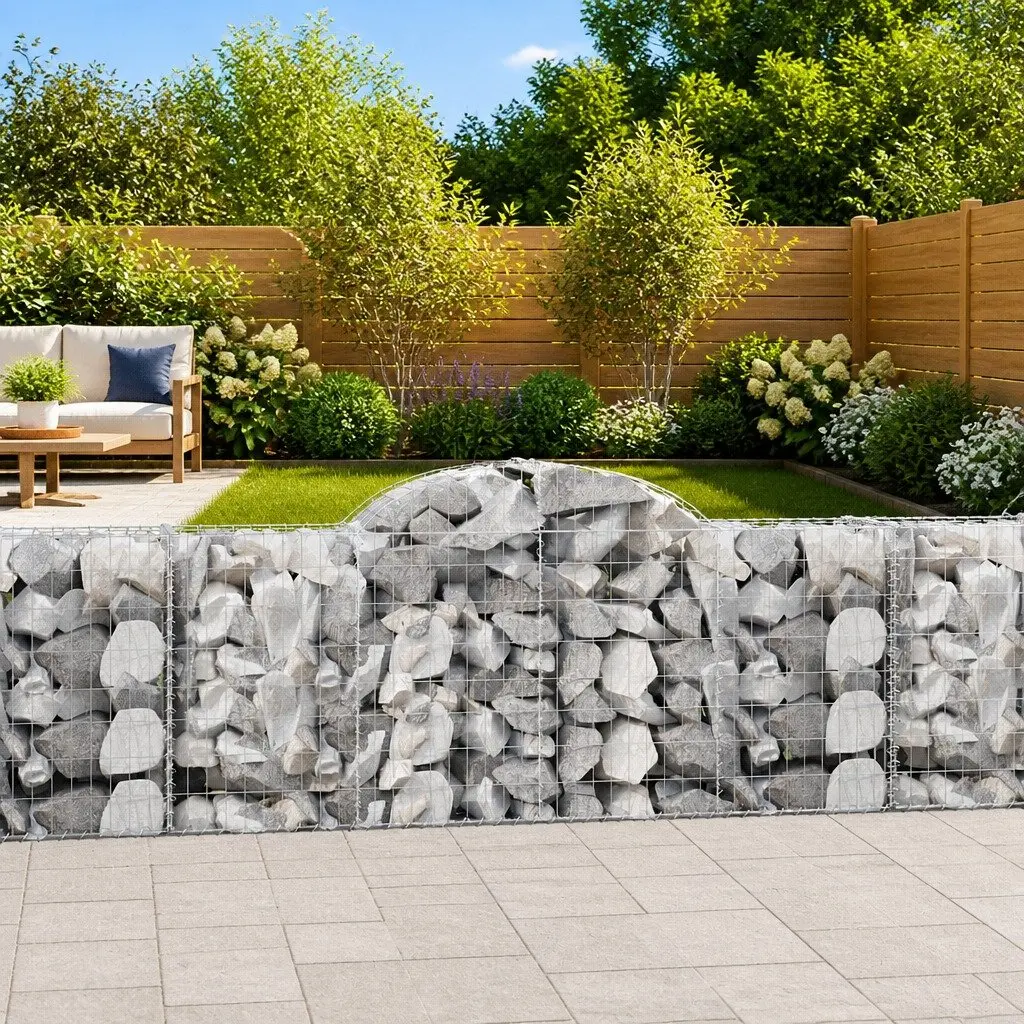 Arched Gabion Baskets Silver 3 Piece Garden Retaining Wall Barrier Decorative Outdoor