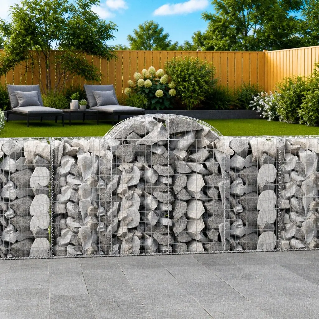 Arched Gabion Baskets Silver 9 Piece Garden Barrier Decorative Retaining Wall Outdoor