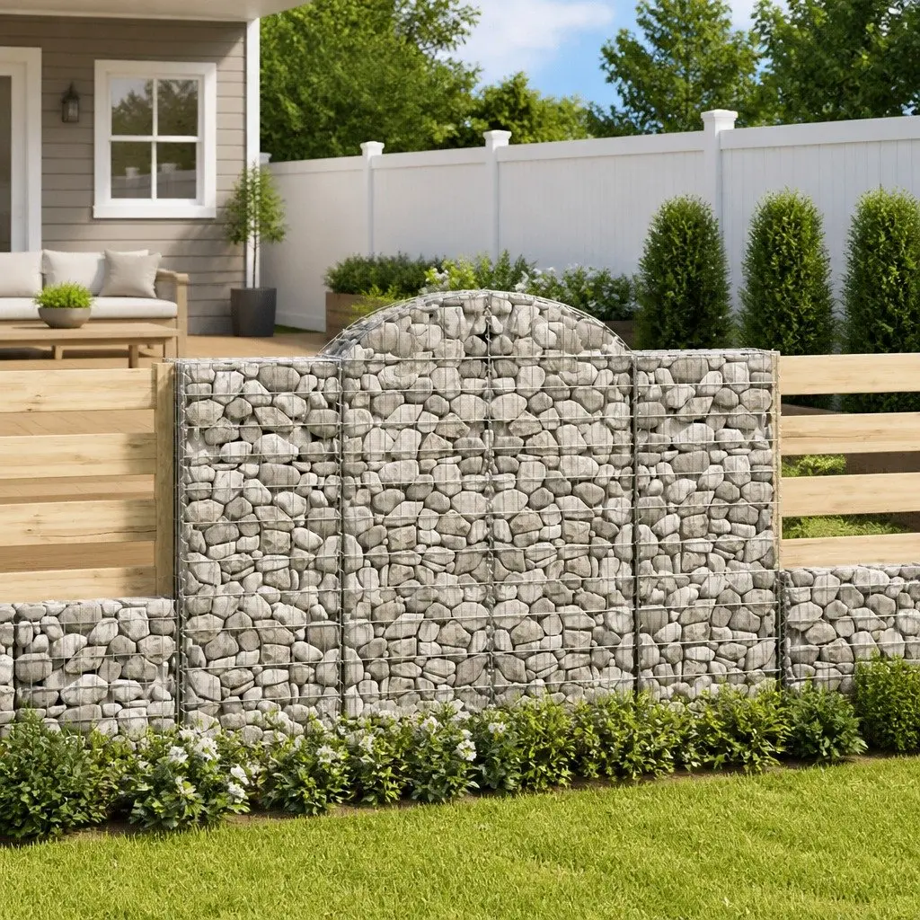 Arched Gabion Baskets Silver 3 Piece Garden Decorative Retaining Wall Barrier Outdoor Cage