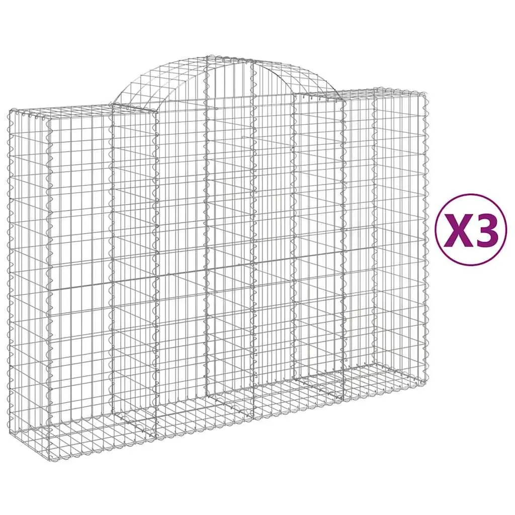 Arched Gabion Baskets Silver 3 Piece Garden Decorative Retaining Wall Barrier Outdoor Cage