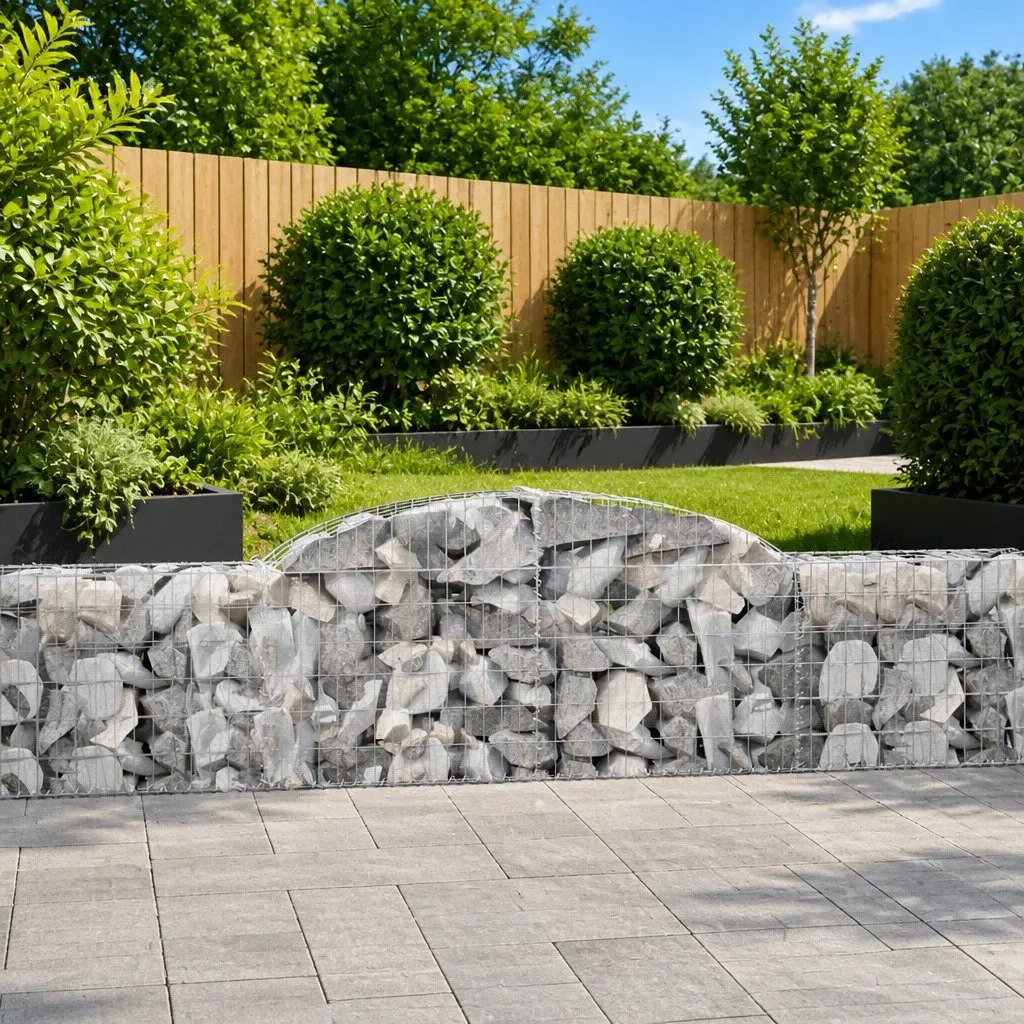 Arched Gabion Baskets Silver 2pcs Durable Decorative Garden Barrier Retaining Wall