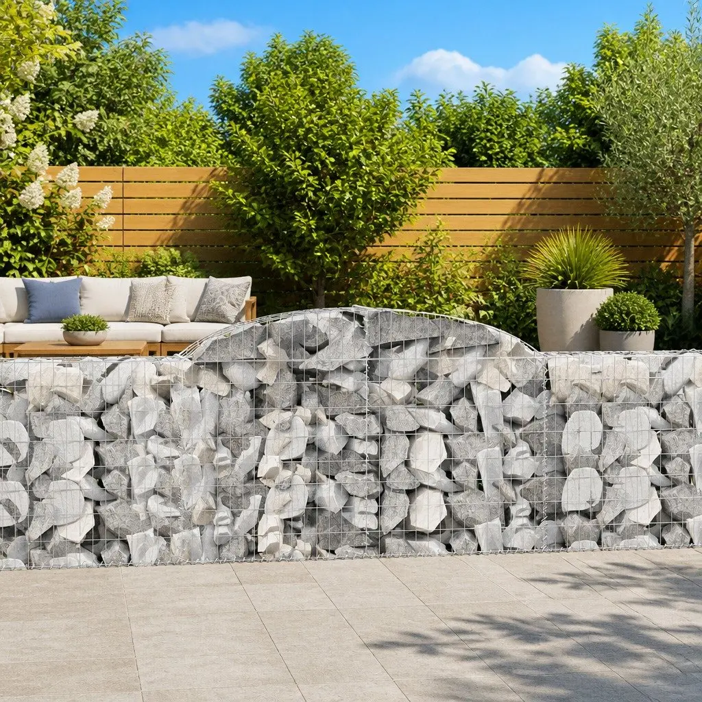 Arched Gabion Baskets Silver 300x30x80/100 cm Garden Retaining Wall Barrier 4 Piece