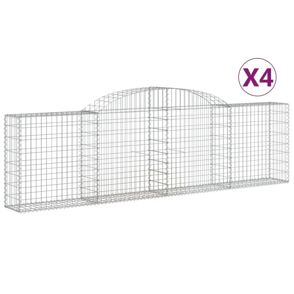 Arched Gabion Baskets Silver 300x30x80/100 cm Garden Retaining Wall Barrier 4 Piece