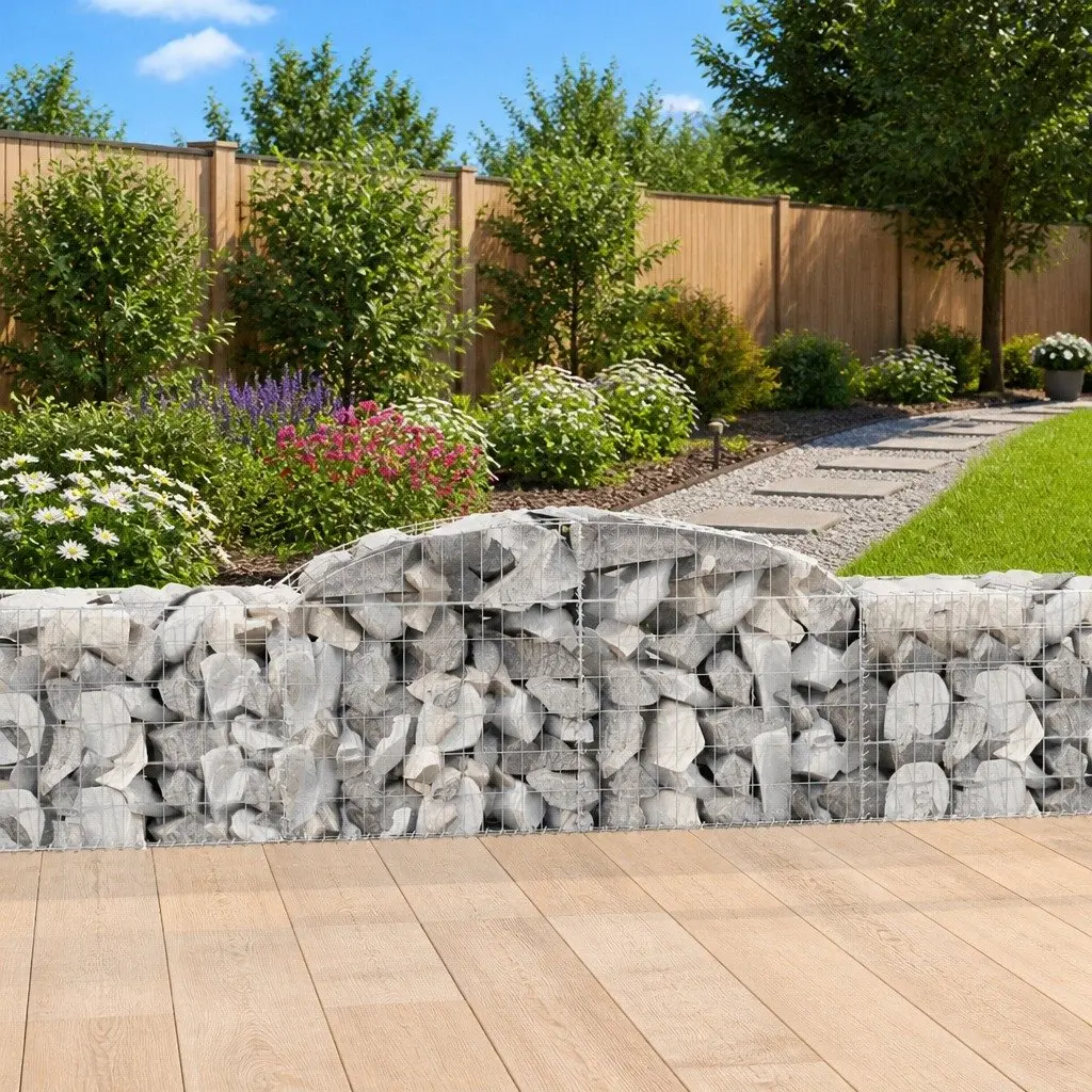 Arched Gabion Baskets Silver 3 Piece Set Decorative Garden Barrier Retaining Wall