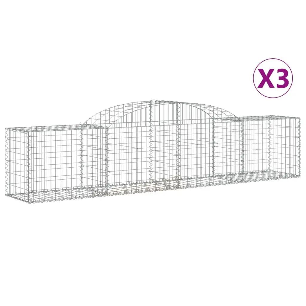 Arched Gabion Baskets Silver 3 Piece Set Decorative Garden Barrier Retaining Wall
