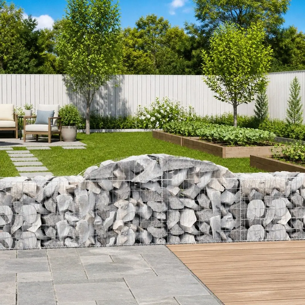 Arched Gabion Baskets Silver 300 x 50 x 60-80 cm Decorative Outdoor Garden Retaining Wall Barrier 4 Piece