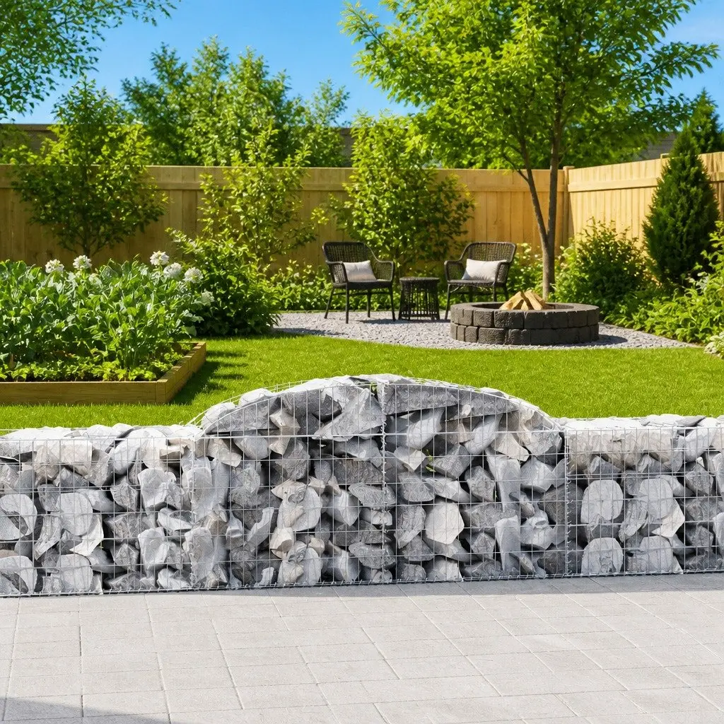 Arched Gabion Baskets Silver 5 Piece Garden Barrier Retaining Wall Outdoor Decorative