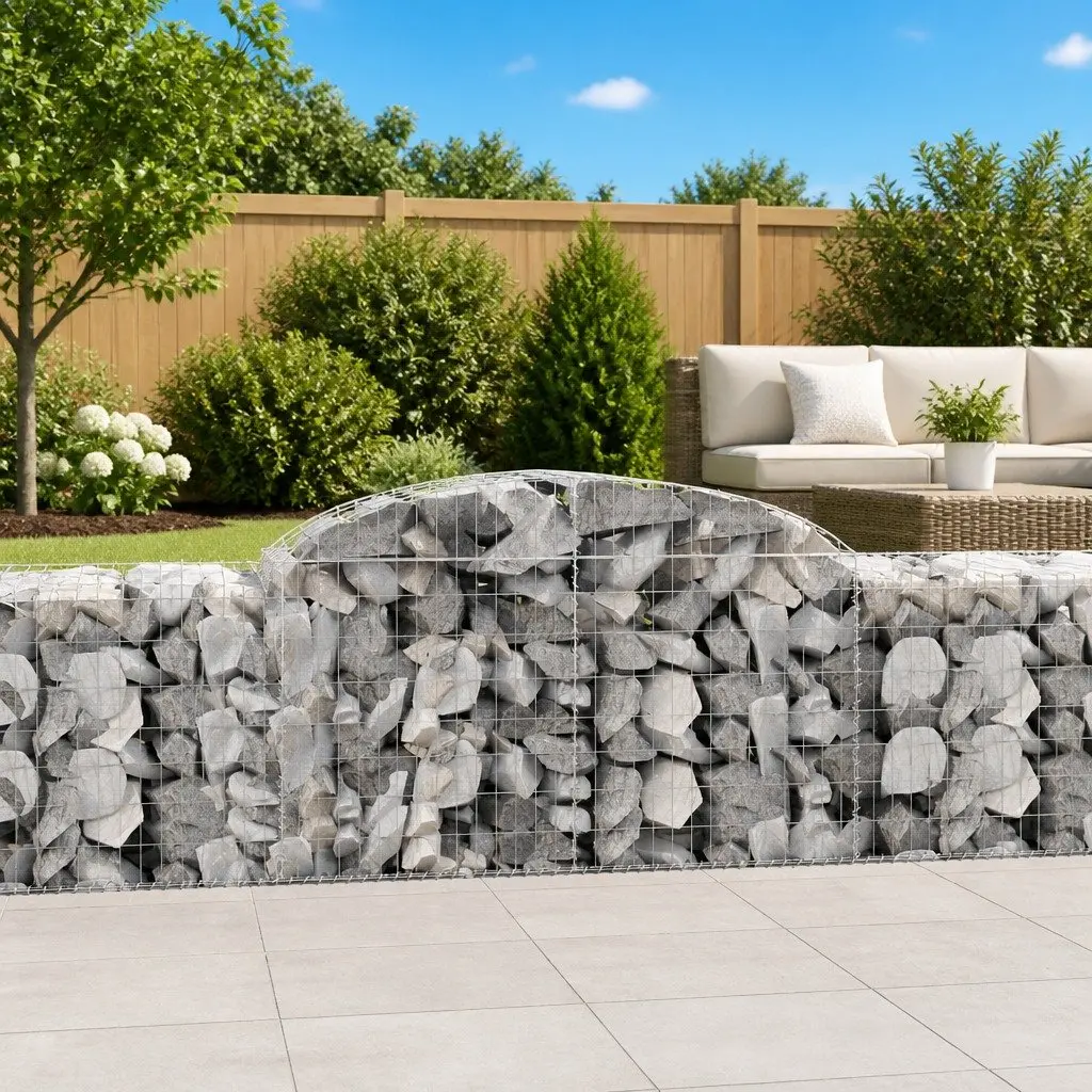 Arched Gabion Baskets 7 pcs Galvanised Iron Garden Barriers Retaining Wall