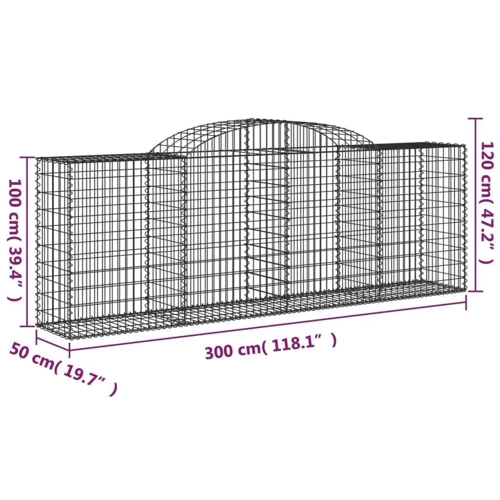 Arched Gabion Baskets Silver 300x50x100120 cm Garden Retaining Wall Barrier 2 Piece