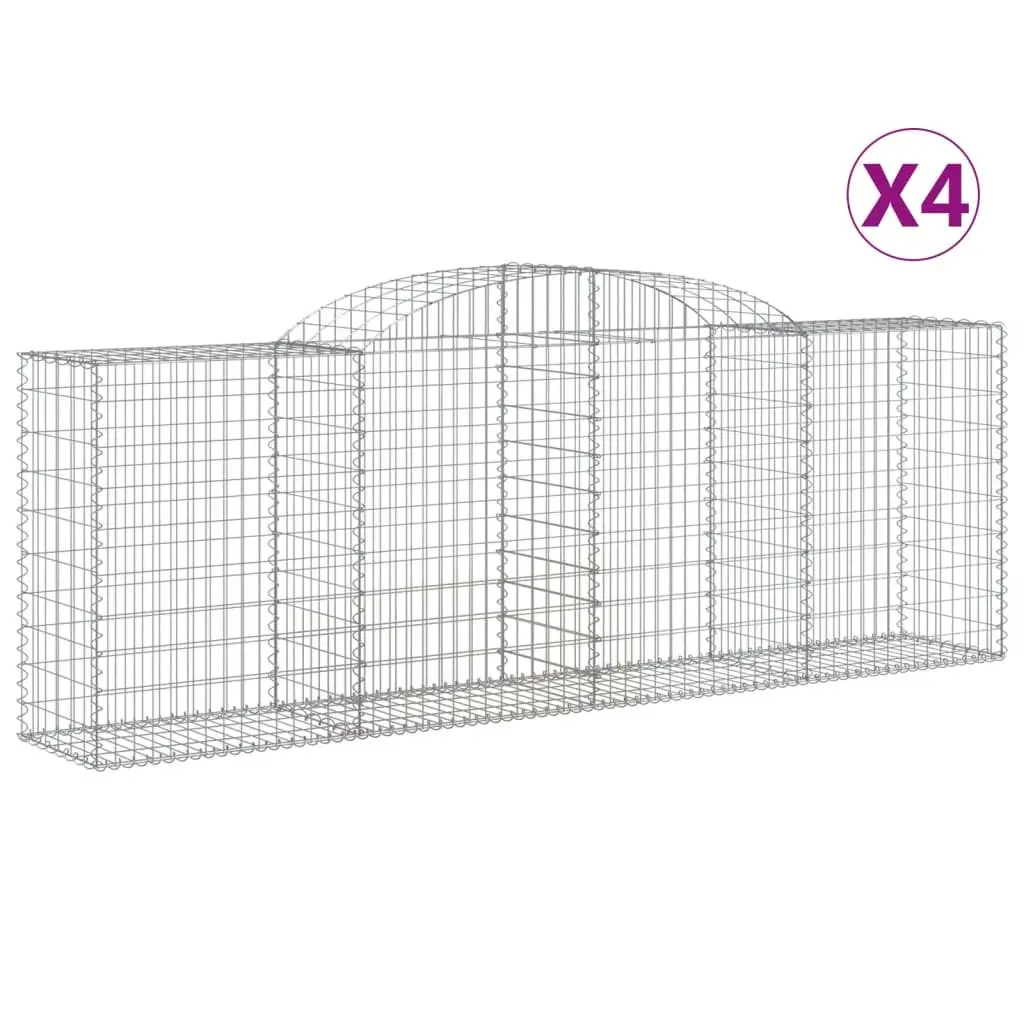 Arched Gabion Baskets Silver 300 x 50 x 100/120 cm Decorative Garden Barrier 4 Piece