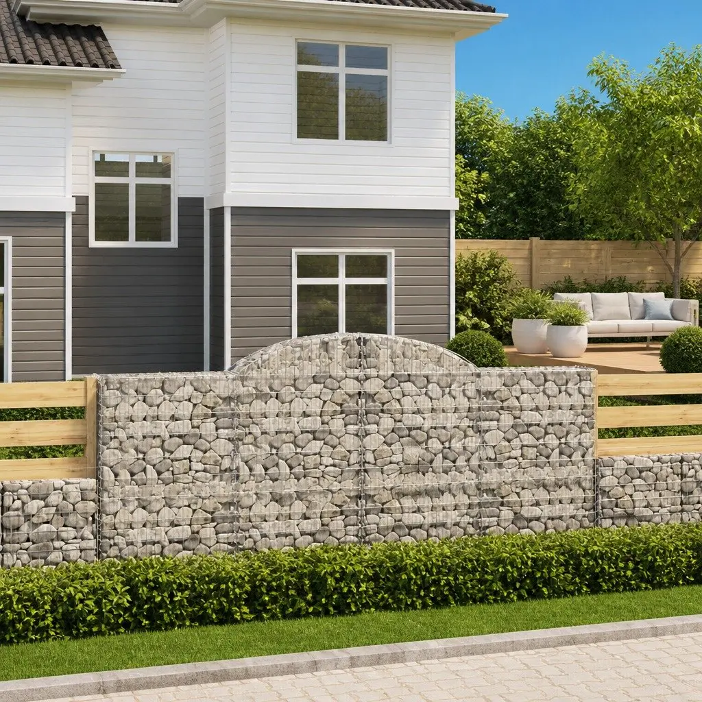 Arched Gabion Baskets Silver 2 pcs Garden Barrier Decorative Retaining Wall Outdoor