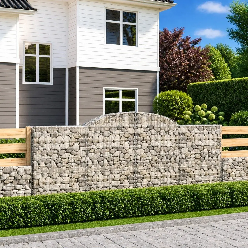 Arched Gabion Baskets Silver 300x50x120140 cm Decorative Garden Barrier 3 Piece Set