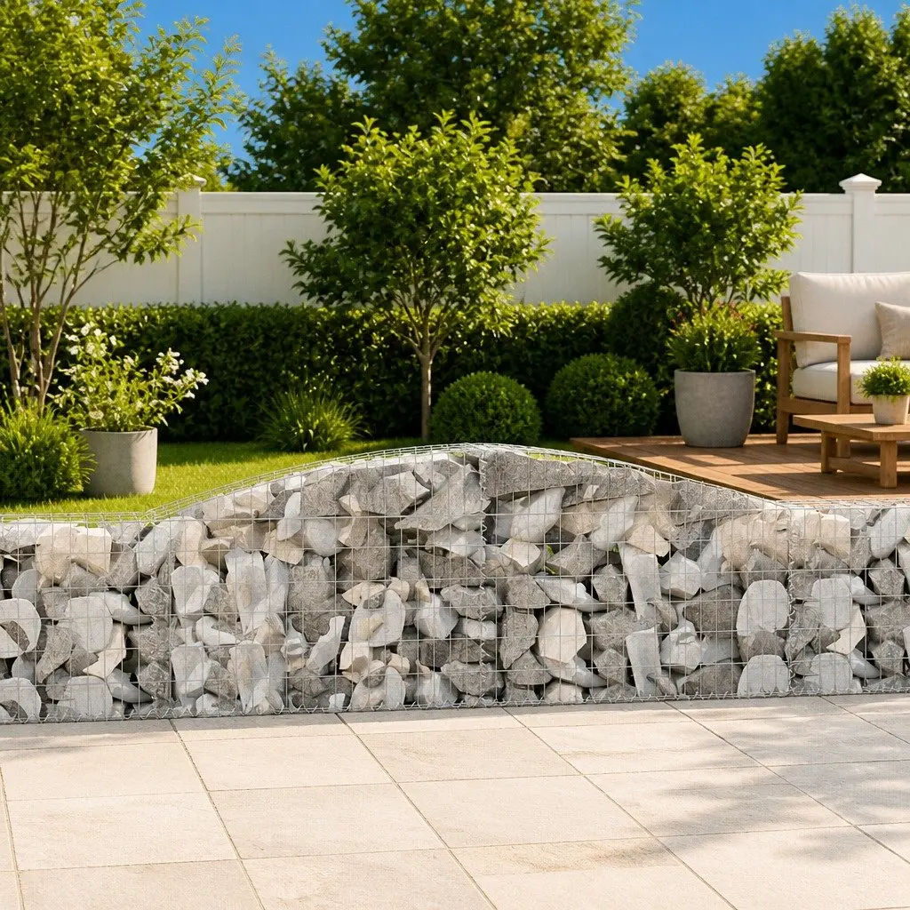Arched Gabion Baskets Silver 400x30x60/80 cm Decorative Garden Barrier
