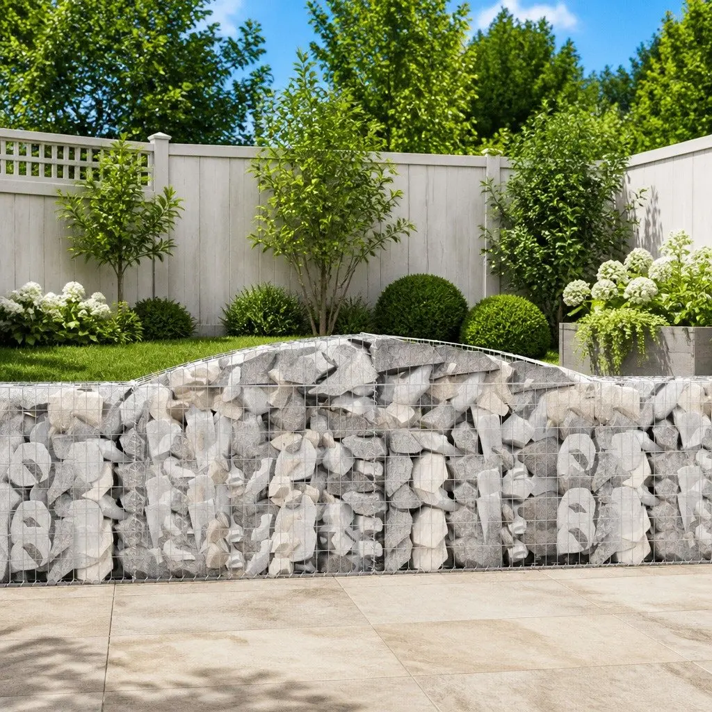 Arched Gabion Baskets Silver 400 x 30 x 80/100 cm Durable Garden Barrier Retaining Wall 4 Piece Set